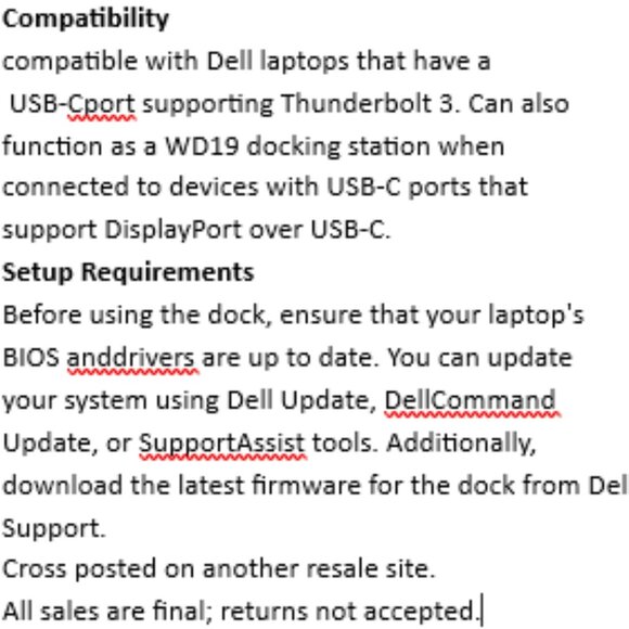 Dell WD19TB Thunderbolt 3 USB-C DisplayPort Docking Station + 180w power adapter - Picture 5 of 7